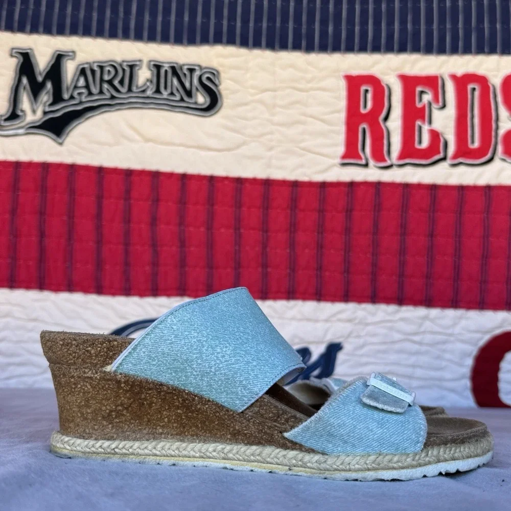 Size 38/W7 - Birkenstock Papillo Della Wedge Sandals Blue‎ White Buckle